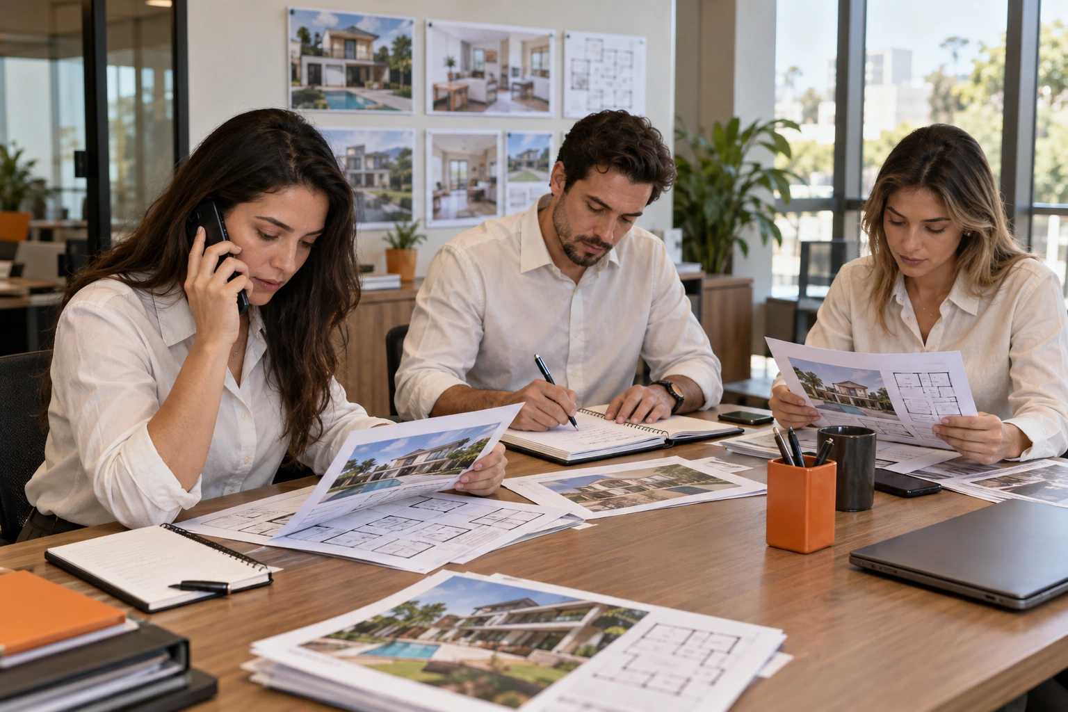 Uma equipe imobiliária concentrada no atendimento e acompanhamento de oportunidades.